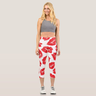 Imprint Kiss Red Lips: Vintage Seamless Capri Leggings