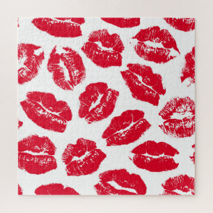 Imprint Kiss Red Lips: Vintage Seamless Jigsaw Puzzle