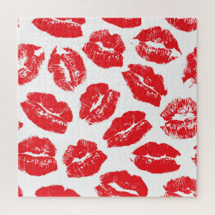Imprint Kiss Red Lips: Vintage Seamless Jigsaw Puzzle