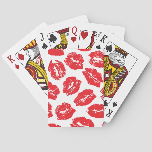 Imprint Kiss Red Lips: Vintage Seamless Playing Cards (Back)