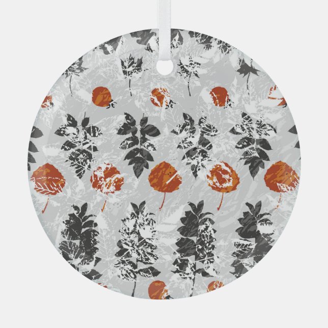 Imprint leaves: symmetrical seamless pattern. glass ornament (Front)