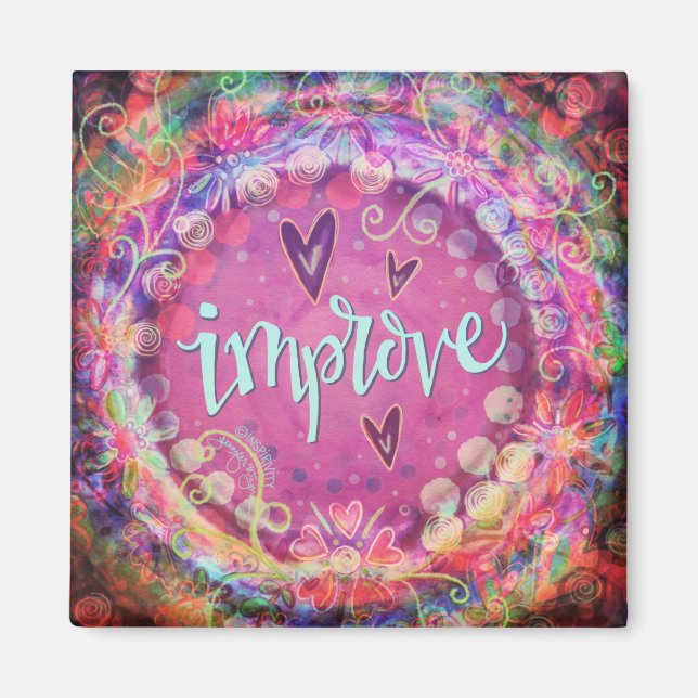 Improve Pink Floral Trendy ONE WORD Inspirivity Magnet (Front)