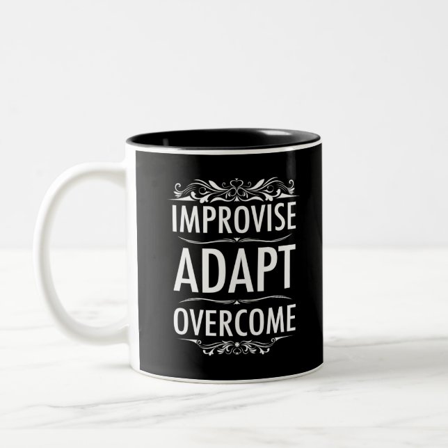 Improvise Adapt Overcome Two-Tone Coffee Mug (Left)