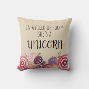 In a Field of Horses She’s a Unicorn Pillow
