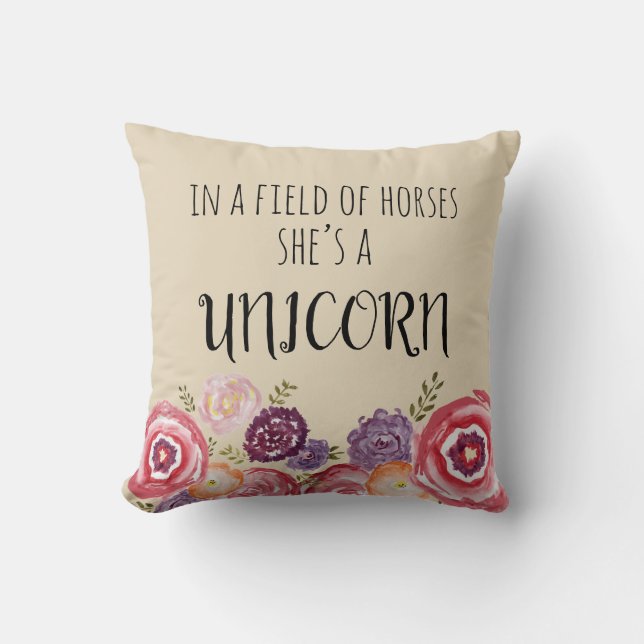 In a Field of Horses She’s a Unicorn Pillow (Front)
