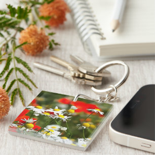 In A Field of Poppies Be A Daisy Keychain