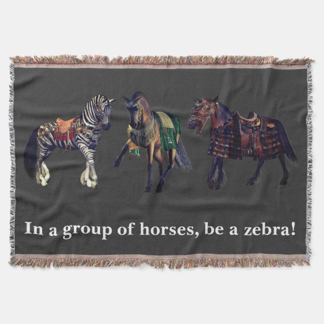 In a group of horses, be a zebra! throw blanket (Front)