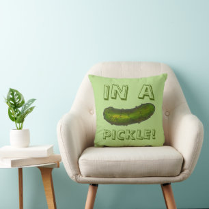 In a Pickle Funny Green Dill Kosher Pickles Print Throw Pillow