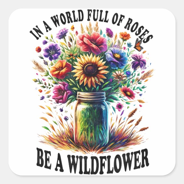 In A World Full Of Roses Be A Wildflower Square Sticker (Front)