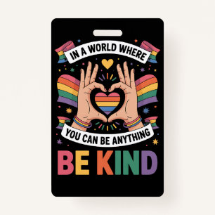 In A World Where You Can Be Anything Be Kind LGBTQ Badge