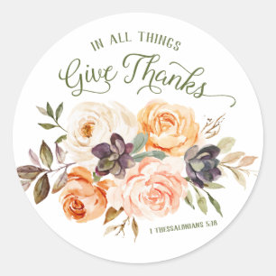 In All Thing Give Thanks Floral Roses Sticker