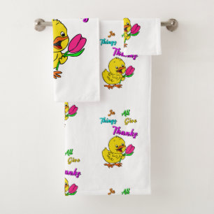 In All Things Give Thanks Chick Tulip Thanksgiving Bath Towel Set