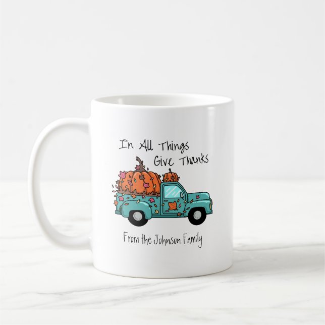 In All Things Give Thanks Personalized Coffee Mug (Left)
