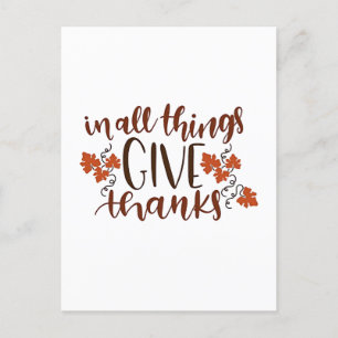 In All Things Give Thanks Thanksgiving Pumpkin Holiday Postcard