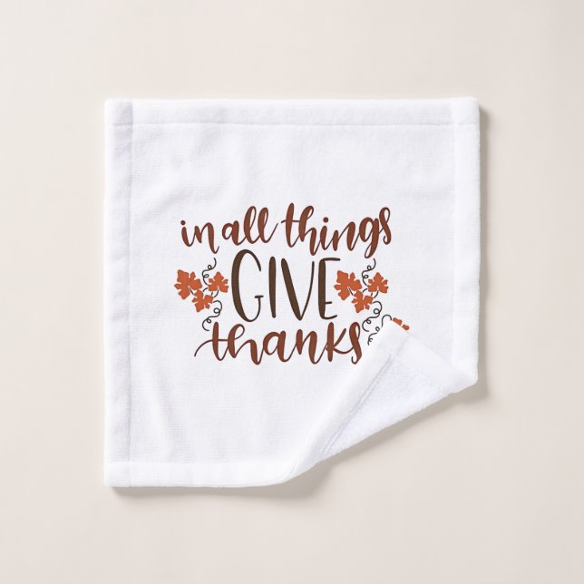 In All Things Give Thanks Thanksgiving Pumpkin  Wash Cloth (Wash Cloth)