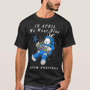 In April We Wear Blue Astronaut bunny Space Puzzle T-Shirt