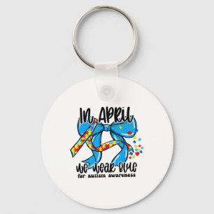 In April We Wear Blue Autism Awareness Coquette Bo Keychain