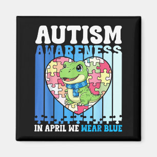 In April We Wear Blue Autism Awareness Dinosaur Pu Magnet