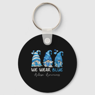 In April We Wear Blue Autism Awareness Gnome Match Keychain