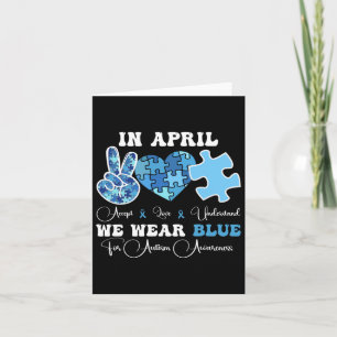 In April We Wear Blue Autism Awareness Groovy Men Card