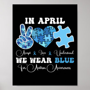 In April We Wear Blue Autism Awareness Groovy Men Poster