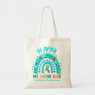 In April We Wear Blue Autism Awareness Month Autis Tote Bag