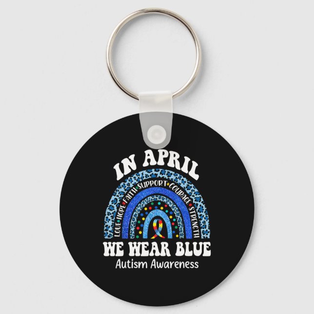 In April We Wear Blue Autism Awareness Month Puzzl Keychain (Front)