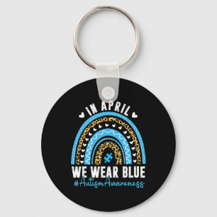 In April We Wear Blue Autism Awareness Month Puzzl Keychain
