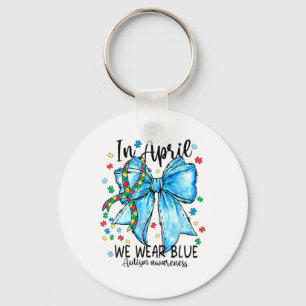 In April We Wear Blue Autism Awareness Puzzle Coqu Keychain