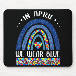 In April We Wear Blue  Autism Awareness Puzzle Rai Mouse Pad