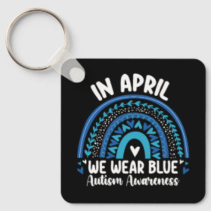 In April We Wear Blue Autism Awareness Rainbow Keychain
