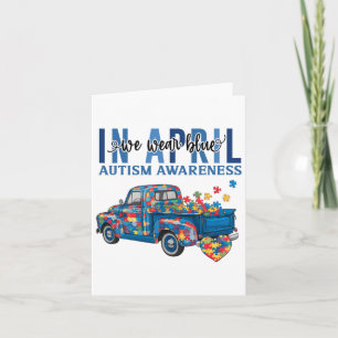 In April We Wear Blue Autism Awareness Truck Puzzl Card