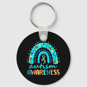 In April We Wear Blue Autism Rainbow Awareness Mon Keychain
