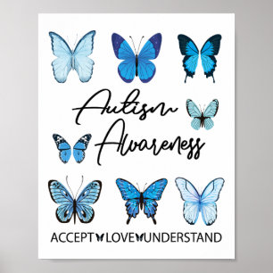 In April We Wear Blue Butterfly Autism Awarenes Ac Poster