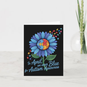 In April We Wear Blue For Autism Awareness Puzzle Card
