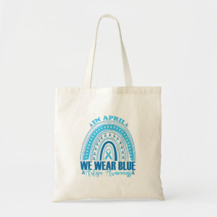 In April We Wear Blue Rainbow Autism Awareness Mon Tote Bag