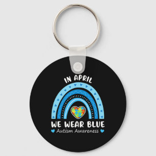 In April We Wear Blue Rainbow Autism Awareness Puz Keychain