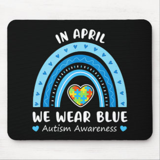 In April We Wear Blue Rainbow Autism Awareness Puz Mouse Pad