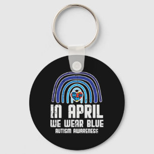 In April We Wear Blue Rainbow Heart Autism Awarene Keychain