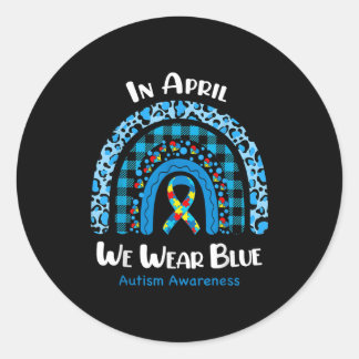 In April We Wear Blue Rainbow Puzzle Autism Awaren Classic Round Sticker
