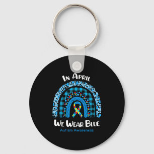 In April We Wear Blue Rainbow Puzzle Autism Awaren Keychain