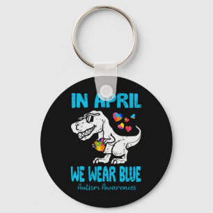 In April We Wear Blue T Rex Dino By Keychain