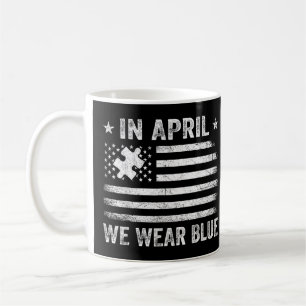 In April We Wear Blue Vintage American Flag Puzzle Coffee Mug
