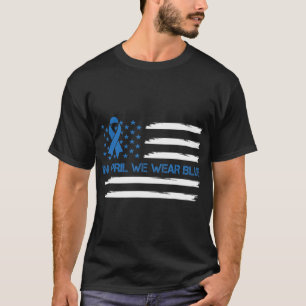 In April We Wear Blue Vintage American Flag Ribbon T-Shirt