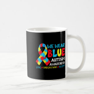 In april wear blue ribbon autism awareness men coffee mug