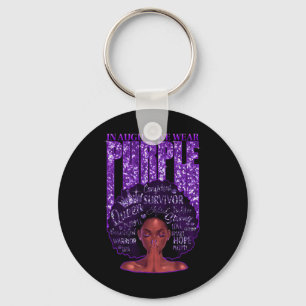 In August We Wear Purple Black Woman Afro Overdose Keychain