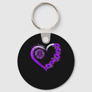 In August We Wear Purple Overdose Awareness Sunflo Keychain