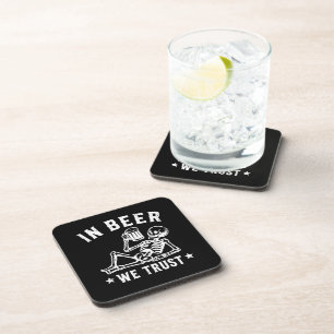 In beer we trust chilling skeleton Beer Pong Coaster