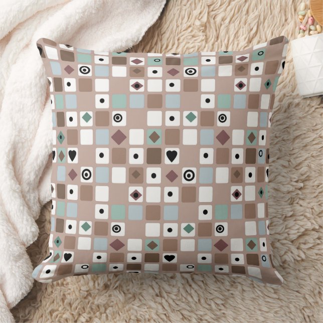 In beige turquoise tones geometric pattern throw pillow (Blanket)