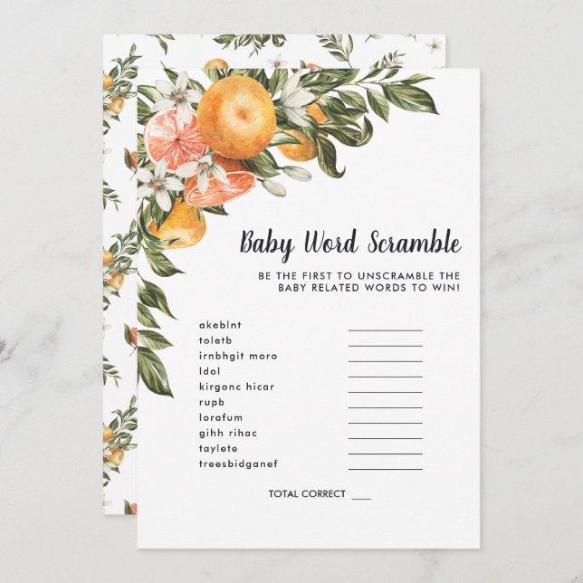In Bloom | Baby Shower Word Scramble Game Card (Front/Back)